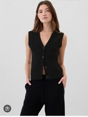 Gap CashSoft Ribbed Sweater Vest Navy Blue Minimalist Fisherman Grandpacore XS/S